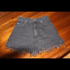 jean shorts with beads on bottom!